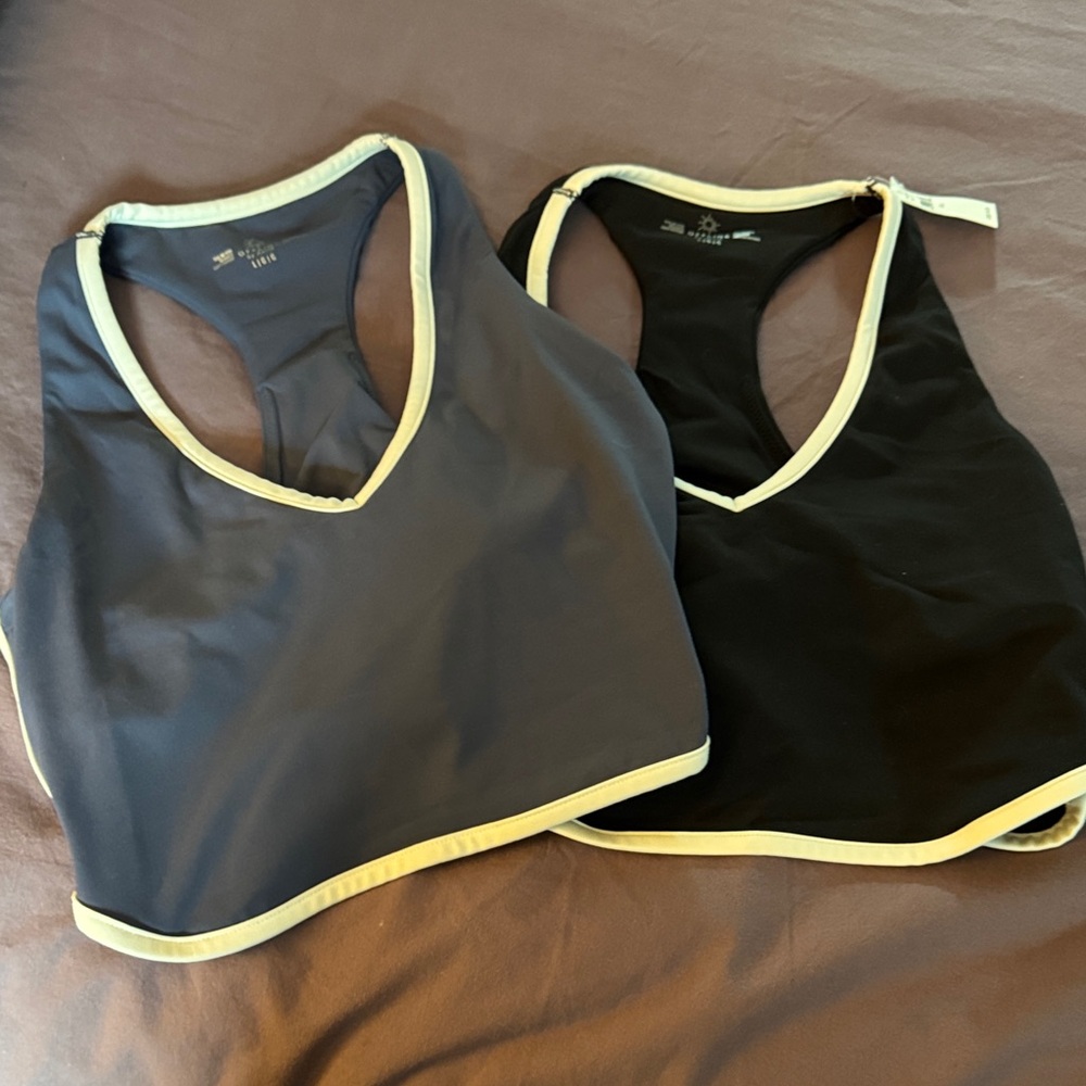 Black and Gray Aerie Sports Bras with White Trim large